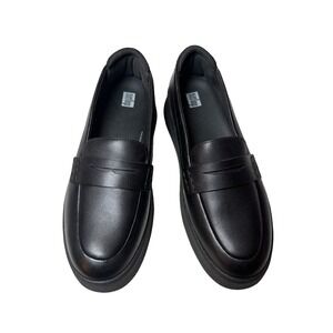 FitFlop F-Mode Leather Chunky Platform Penny Loafers Black Size 8.5